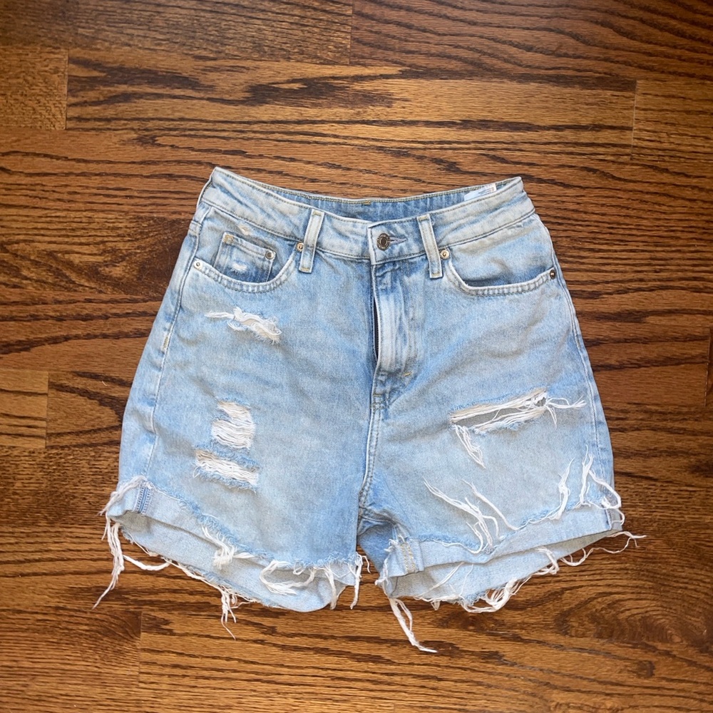 H&M Light Blue Ripped Jean Shorts
